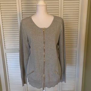 Heine Cotton Silk Blend Gray Zip-Up Women's Cardigan Sweater Size 12
